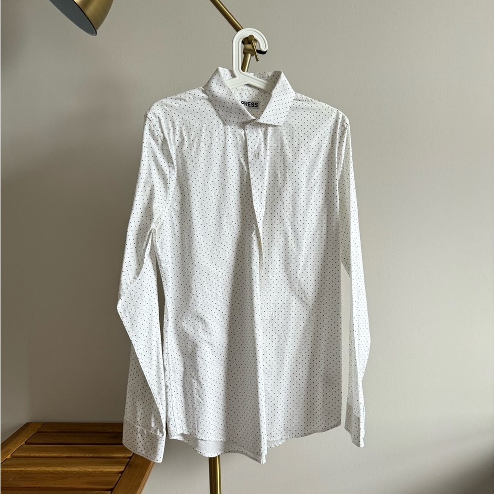 EXPRESS - White & Grey Dots Dress Shirt - Men’s Medium